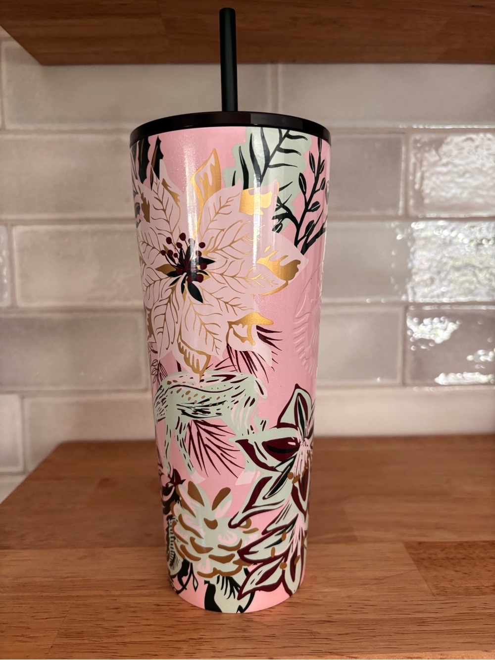 Starbucks Holiday Pink Enchanted Forest Berry Stainless Tumbler Excellent - Picture 5 of 11